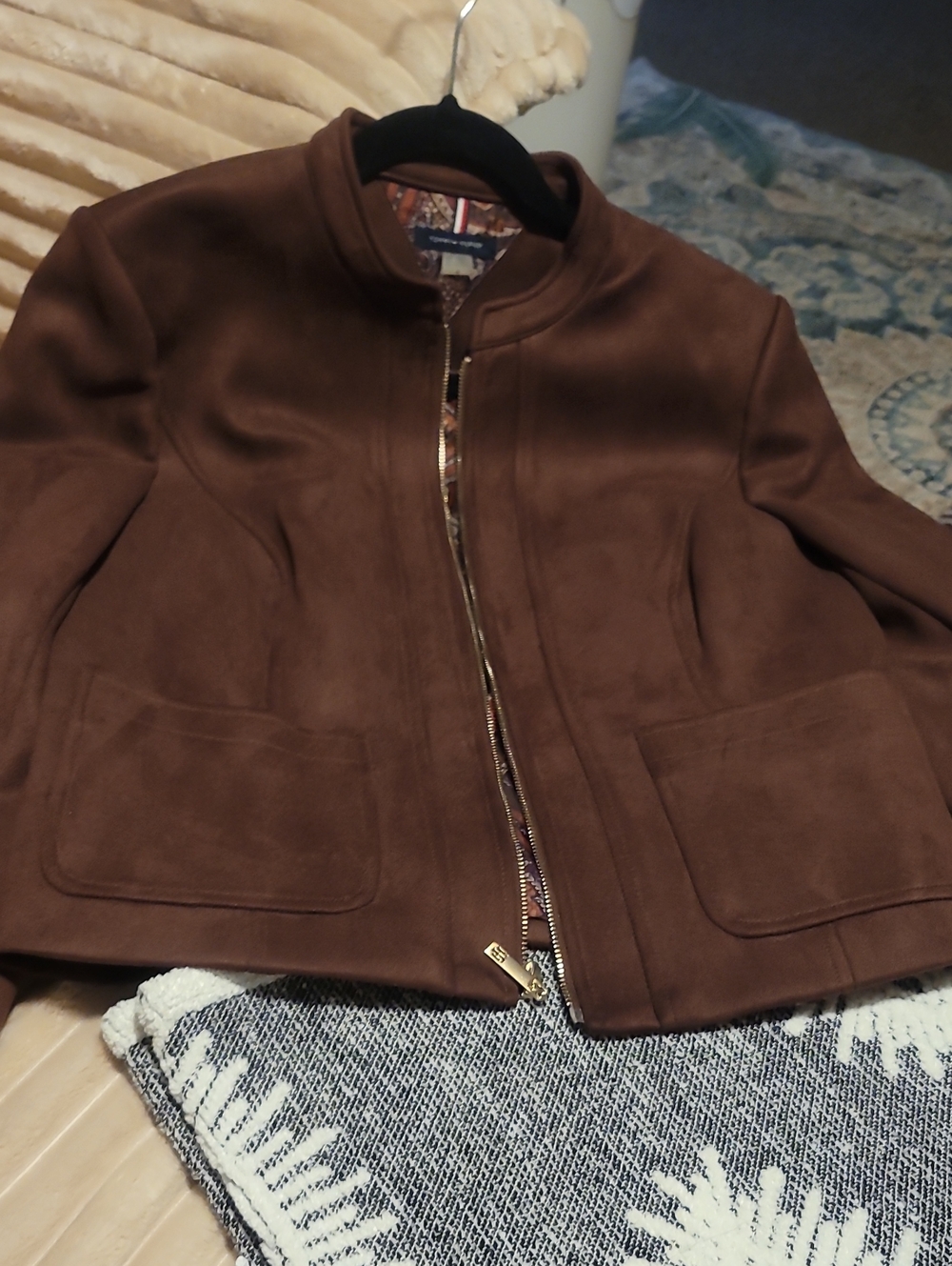 Tommy Hilfiger Brown Faux Suede Zip Jacket